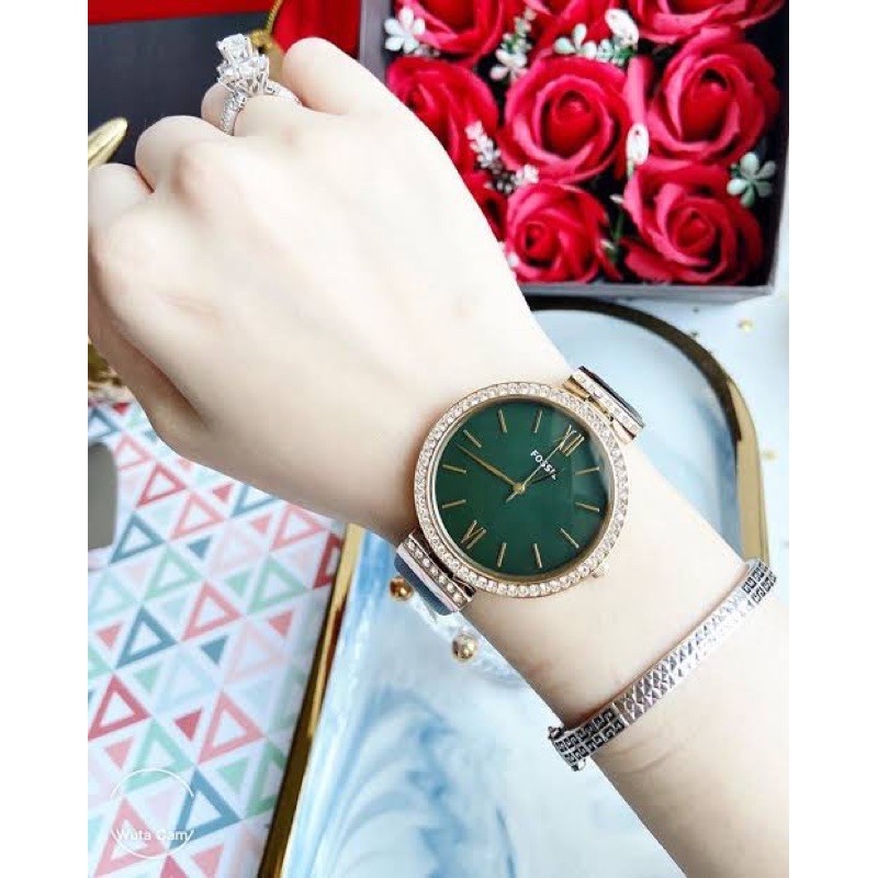 นาฬิกา-fossil-madeline-three-hand-dark-green-leather-watch-es4642-สีเขียว