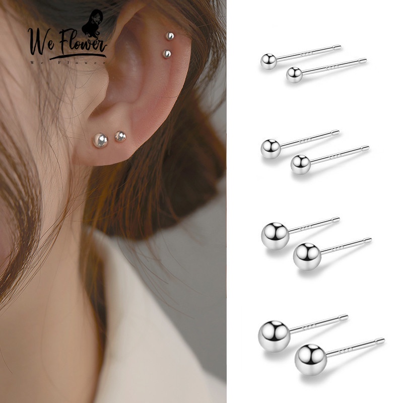ภาพหน้าปกสินค้าWe Flower s925 Silver Small Beaded Stud Earrings for Women Girls Simple Fashion Ear Jewelry