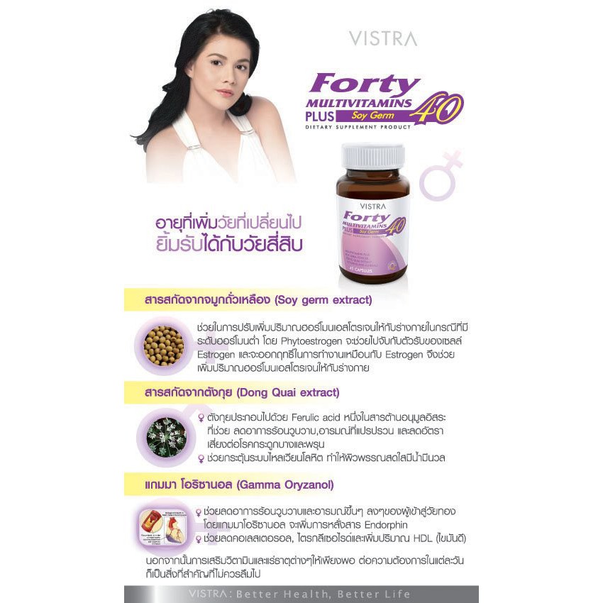 ภาพสินค้าVISTRA FORTY PLUS วิสตร้า ฟอร์ที พลัส วิตามินรวมสำหรับสุภาพสตรี อายุ 40 ปีขึ้นไป ขนาดบรรจุ 30 เม็ด จากร้าน vitaminvilla บน Shopee ภาพที่ 1