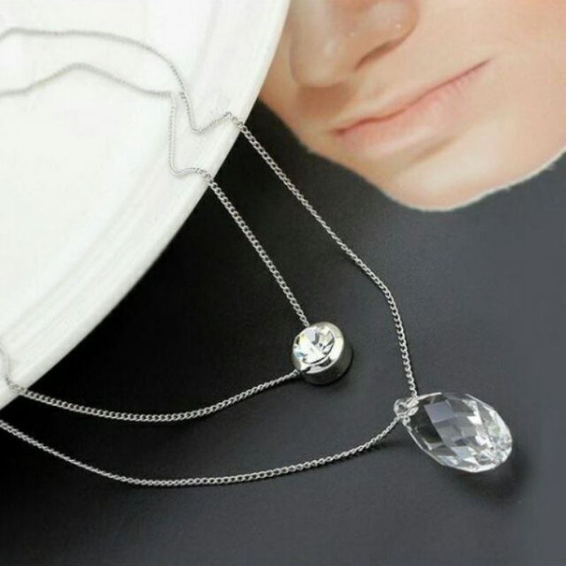 สร้อยคอทองคำขาว-18k-white-gold-plated-แบบ-2-layers-ประดับคริสตัลแท้จาก-swarovski