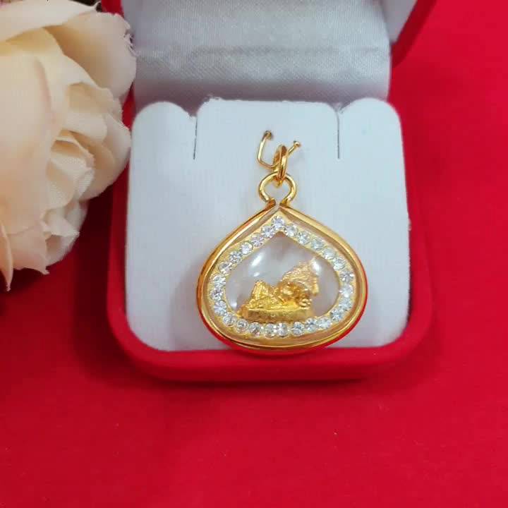 จี้พระพิฆเนศ-องค์สีทอง-ล้อมเพชร-เทพเจ้าแห่งความสำเร็จศิลปวิทยาการและการประพันธ์-จี้ทอง-พระเลี่ยมทอง-งานสวยพร้อมบูชา