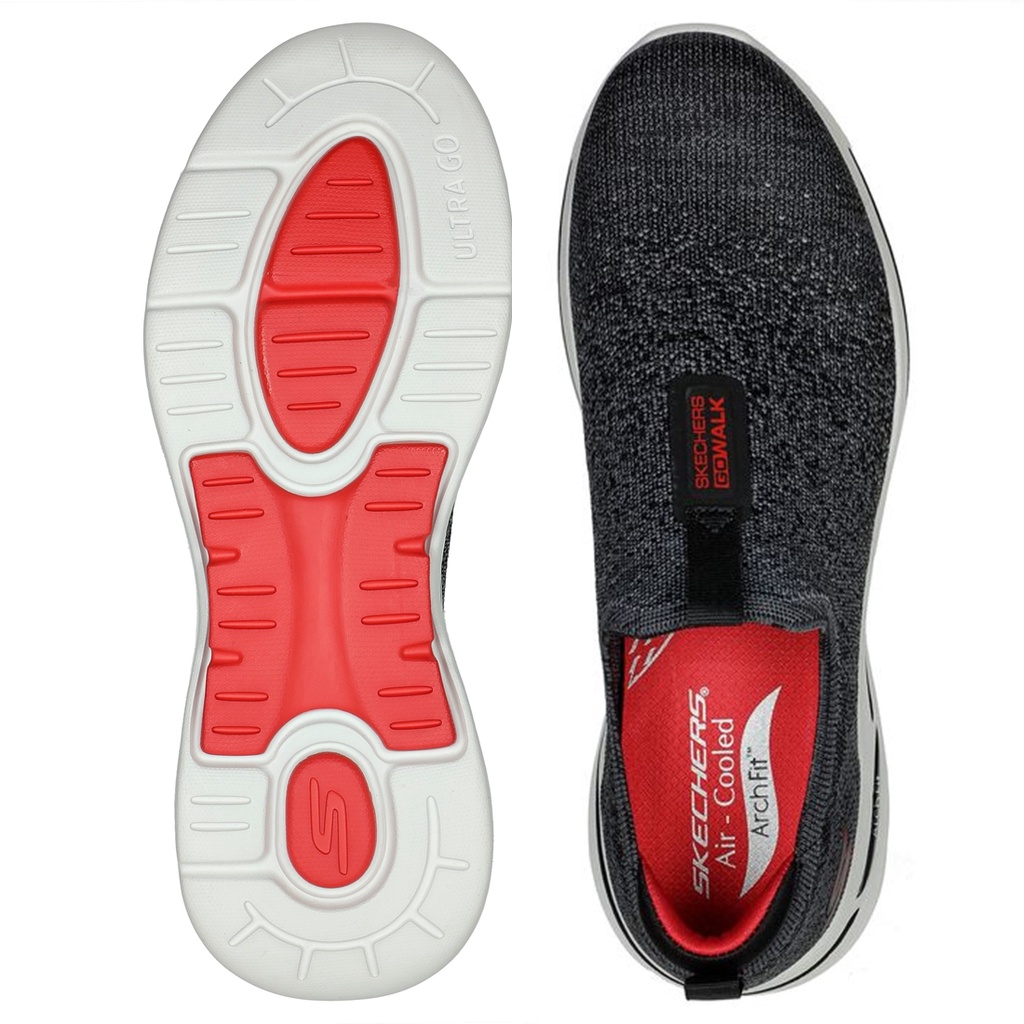 โปร-2-200-แท้-ช็อปไทย-รองเท้าผ้าใบสุขภาพผู้ชาย-skechers-gowalk-arch-fit-linear-axis-ผ้ายืด-สลิปออน-สีดำ-216256