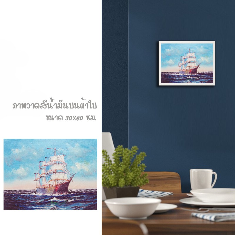 รูปภาพติดผนัง-ภาพเสริมดวง-ฮวงจุ้ย-abstact-art-ภาพตกแต่งบ้าน-ภาพวาดสีน้ำมันบนผ้าใบ-ภาพเรือสำเภา-ขนาด-30x40-cm