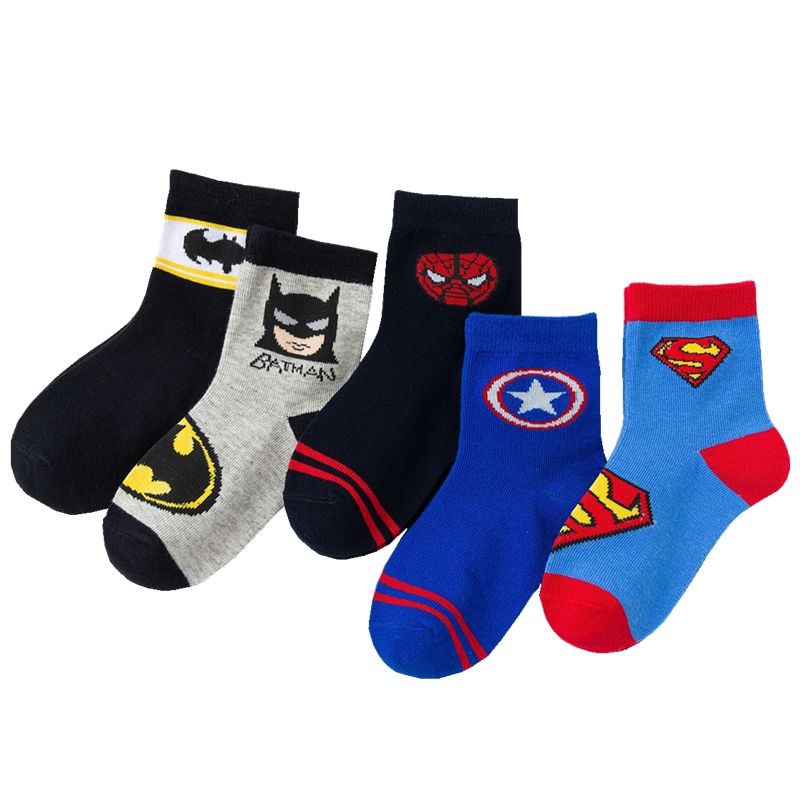 ภาพหน้าปกสินค้าMiss su Superhero ถุงเท้า 5คู่ ถุงเท้าเด็ก มีกันลื่น ถุงเท้าเด็กแรกเกิด ฝ้าย ถุงเท้า 1-8ปี