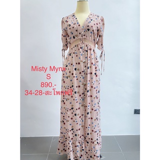 เดรสยาวผ้าลายดอกสีชมพูกะปิ MISTY MYNX SIZE S #MYX012