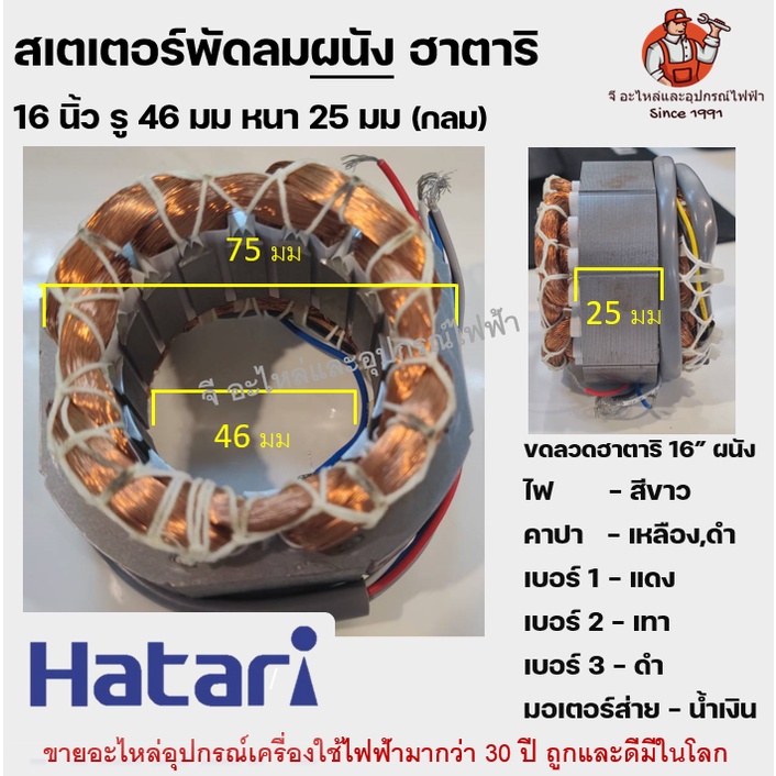 รูปภาพสินค้าแรกของ(กลม) สเตเตอร์พัดลม16" คอยล์ พัดลมผนัง HATARI ฮาตาริ 16" นิ้ว รู 46mm หนา 25mm อะไหล่พัดลม