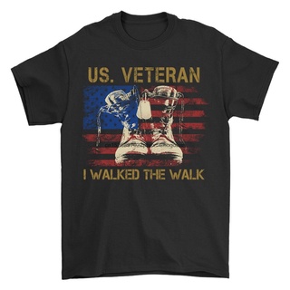 เสื้อยืดพิมพ์ลายแฟชั่น เสื้อยืด พิมพ์ลายธง USA Veteran of United States Army I Walked The Walk สําหรับผู้ชาย