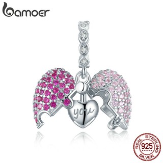 Bamoer 925 Sterling Silver Pink Open Heart Pendant Charm for Original Silver Bracelet or Necklace Fine Jewelry BSC282