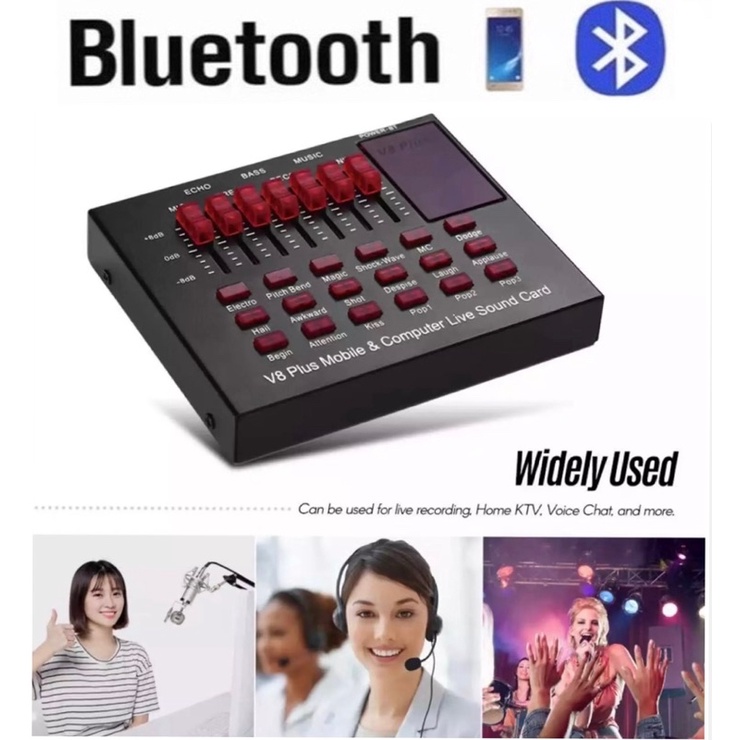 ภาพหน้าปกสินค้าV8 PLUS Audio Live Sound Card for Phone Computer USB Headset Microphone Webcast-(Bluetooth)