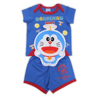 เสื้อผ้าเด็กลิขสิทธิ์แท้พร้อมส่ง เด็กผู้ชายผู้หญิง ชุดแขนสั้น ชุดเสื้อกางเกงเด็กเล็ก  Doraemon ADC047-40-BU