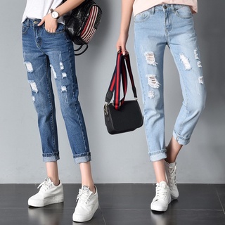 ภาพหน้าปกสินค้ากางเกงยีนส์แต่งขาด กางเกงขายาว กางเกงวัยรุ่น ที่เกี่ยวข้อง