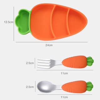 ภาพขนาดย่อของภาพหน้าปกสินค้าERALIFE จานเด็ก จานสำหรับเด็ก เครื่องใช้บนโต๊ะอาหารสำหรับเด็ก ส้อม ช้อน จานอาหารค่ำซิลิโคน 304ส้อมและช้อนสแตนเลส รูปร่างแครอทน่ารัก จากร้าน kuike150.th บน Shopee ภาพที่ 7