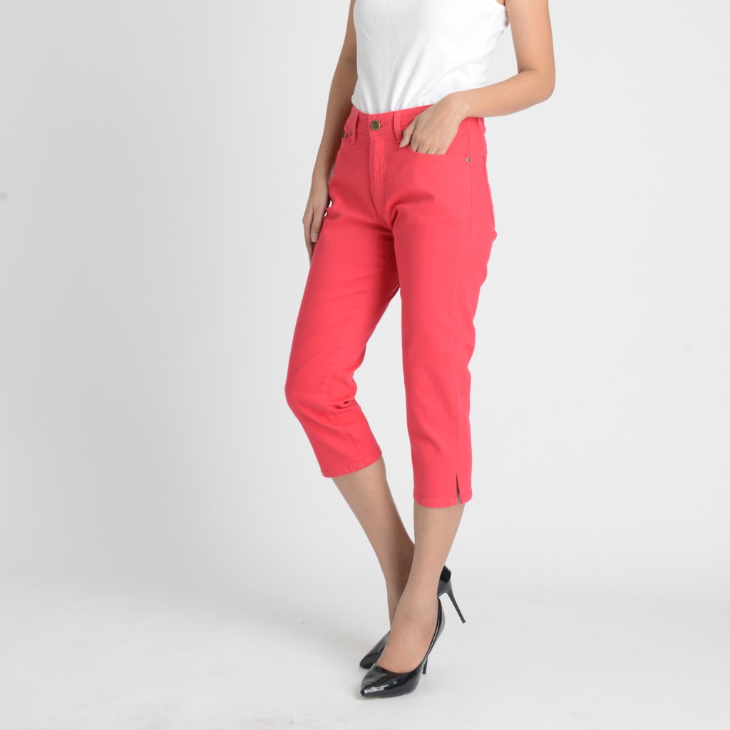 gsp-capri-easy-color-jeans-กางเกงจีเอสพี-กางเกงยีนส์สามส่วน-สีแดง-pm15re