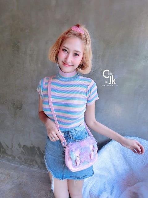 เสื้อไหมพรมแขนสั้นสีพาสเทล