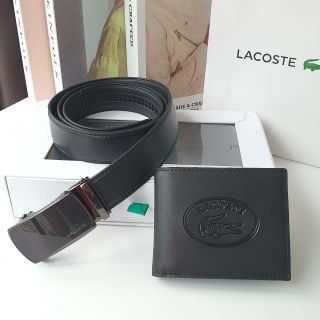 กระเป๋าสตางค์+เข็มขัด LACOSTE MENS ตัวกระเป๋าใบสั้น ด้านหน้าปั๊มโลโก้