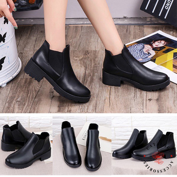 รูปภาพของCatalog shoes รองเท้าบูทหนัง สีดำล้วน ส้นหนา เบอร์ 35-40ลองเช็คราคา