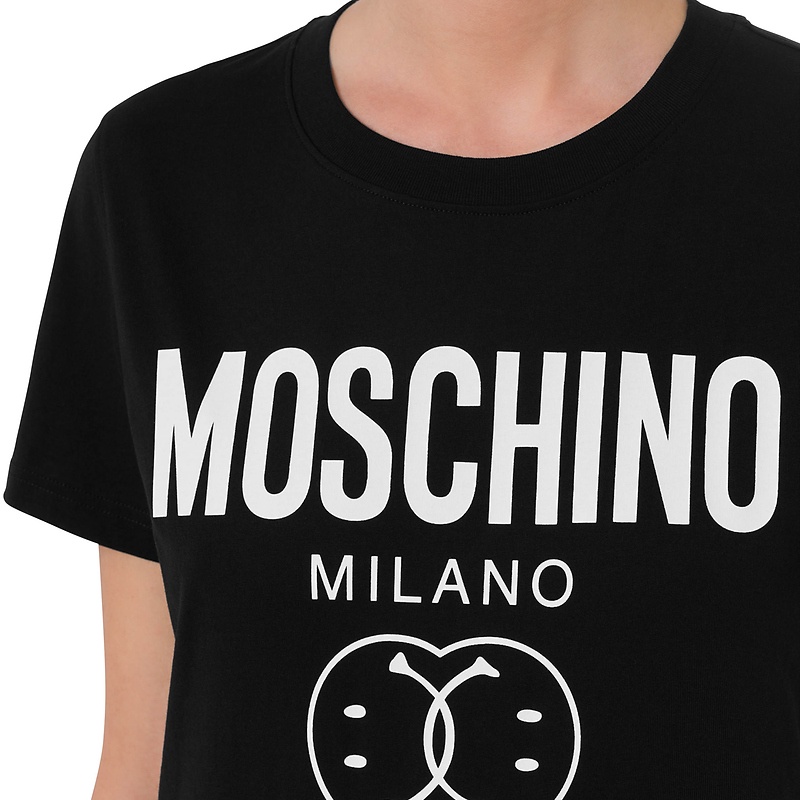 เสื้อยืดผ้าฝ้ายพิมพ์ลาย-moschino-ผู้ชาย-และผู้หญิง-ลายหน้ายิ้มคู่-เสื้อยืด-ผ้าถัก-ลายโลโก้อินทรีย์