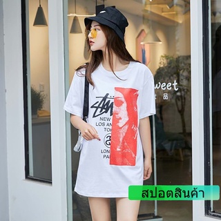 Stussy เสื้อยืดลําลองสําหรับผู้ชายผู้หญิงแขนสั้นพิมพ์ลายทรงหลวม