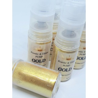 Food grade100% สเปรย์ผงทองผสมเกล็ดกลิตเตอร์ ตกแต่งขนม,อาหาร,เครื่องดื่ม Pump Powder & Glitter Gold USA