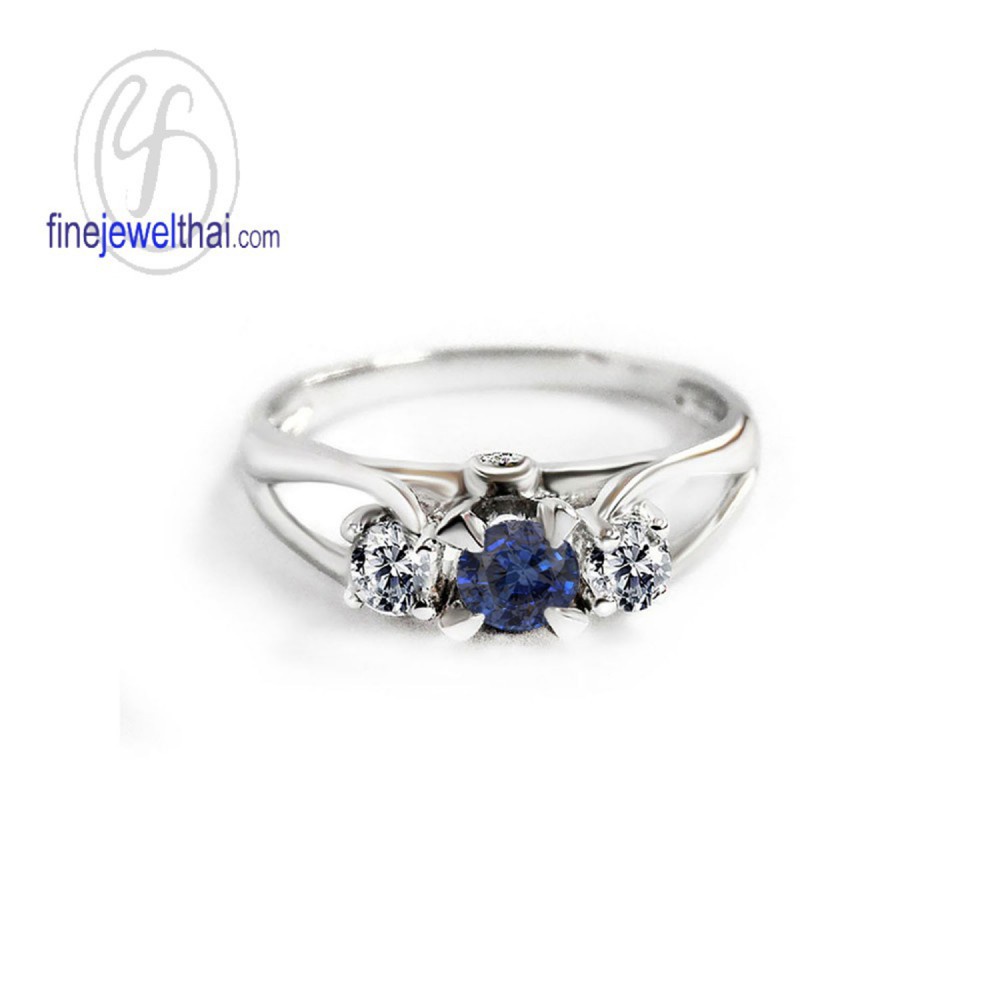 finejewelthai-แหวนไพลิน-ไพลิน-เพชรcz-แหวนเงินแท้-แหวนพลอย-blue-sapphire-silver-ring-r1224bl-เลือกสีตัวเรือนได้