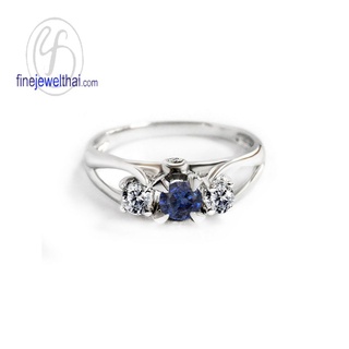 Finejewelthai-แหวนไพลิน-ไพลิน-เพชรcz-แหวนเงินแท้-แหวนพลอย-Blue-Sapphire-Silver-Ring-R1224bl (เลือกสีตัวเรือนได้)