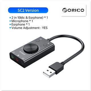 สินค้า ORICO-SC2 ซาวด์การ์ด sound card หูฟังไมโครโฟนการ์ดเสียงภายนอกUSB แบบไม่มีไดรฟ์ การ์ดเสียง แบบพกพาสองในหนึ่งเดียวพร้อมปรั