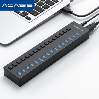 Acasis ฮับ USB 3.0 10 16 พอร์ต พร้อมสวิตช์เปิด ปิด และอะแดปเตอร์พาวเวอร์ 12V 7.5A แยก 3.0 สําหรับแล็ปท็อป คอมพิวเตอร์ PC
