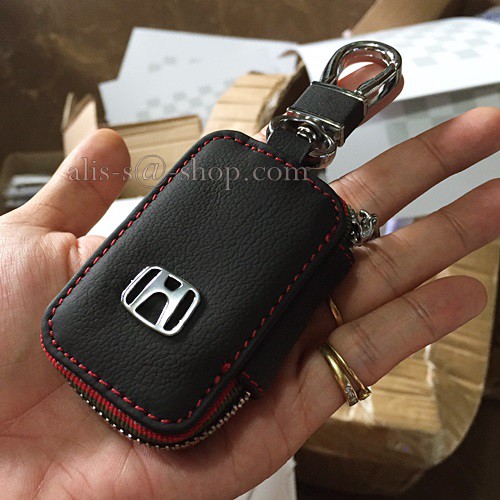 กระเป๋าซองหนัง-ใส่กุญแจรีโมทรถยนต์-รุ่นมินิซิบรอบ-โลโก้เหล็ก-honda-accord-all-new-city-2014-21-smart-key-3-ปุ่ม