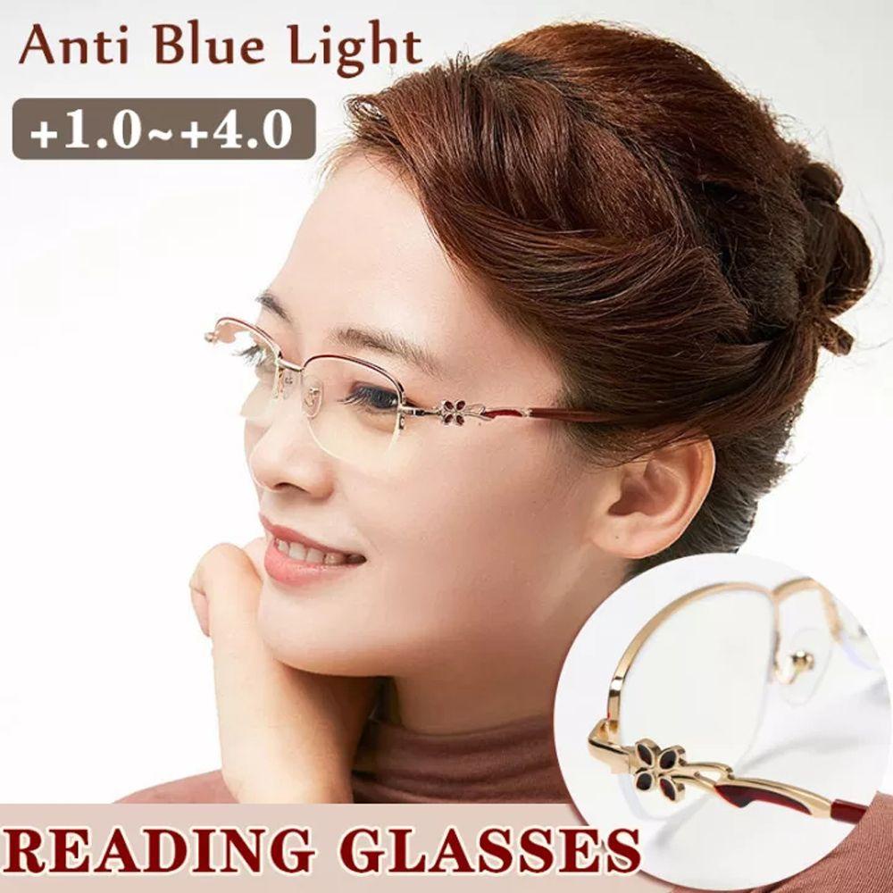 aroma-แว่นสายตายาว-ผู้หญิง-สีแดง-กรอบโลหะ-ป้องกันความเมื่อยล้า-อ่านหนังสือ-แว่นขยาย-ป้องกันรังสี-สายตาสั้น