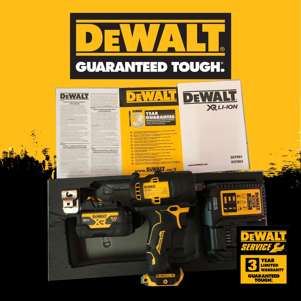 DeWALT DCF901 DCF901P1G ชุดบล็อคกระแทกไร้สาย Brushless 12V. แบตเตอรี่ 5 ...
