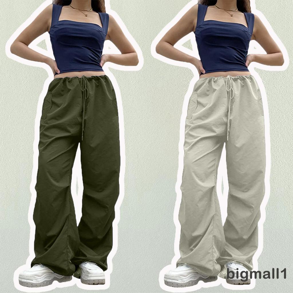 bigmall-กางเกงคาร์โก้-ขากว้าง-ทรงหลวม-สไตล์ฮิปฮอป-สีพื้น-แบบผูกเชือก-สําหรับผู้หญิง