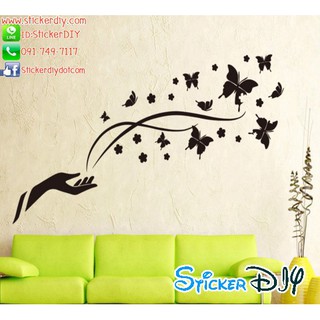 SALE Transparent wall sticker สติ๊กเกอร์ติดผนัง Magic butterfly (กว้าง180cm.xสูง50cm.)