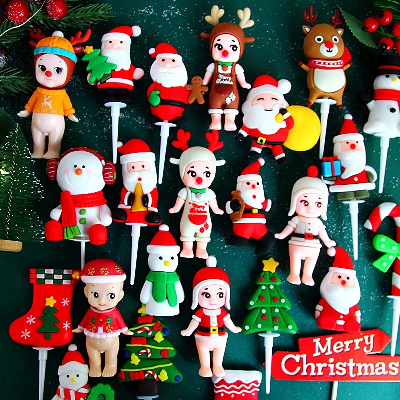 ป้ายท็อปเปอร์-รูปซานต้า-สโนว์แมน-ต้นคริสต์มาส-กวาง-สําหรับตกแต่งเค้ก