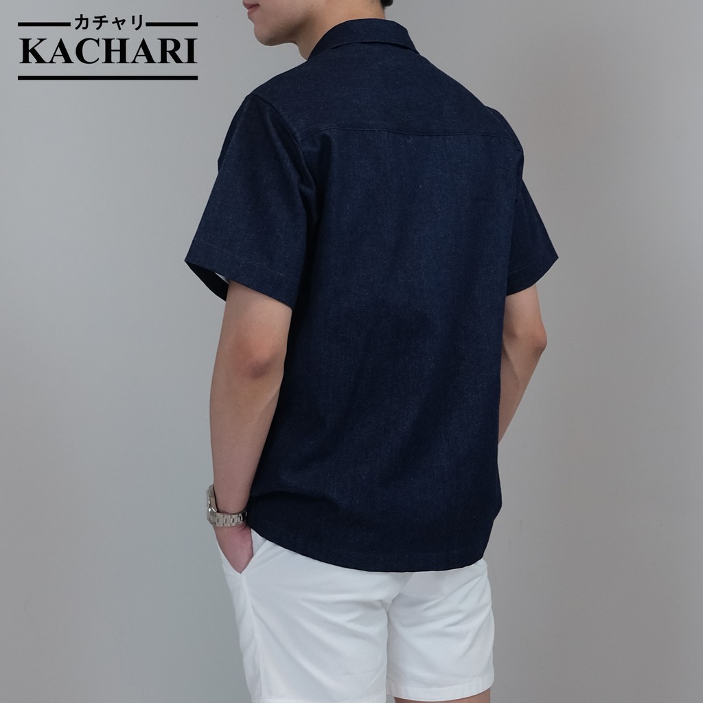 kachari-denim-เสื้อยีนส์-เสื้อเดนิม-เสื้อเชิ้ตสีพื้น-คอเปิด-ผ้ายีนส์ญี่ปุ่น-หนา-10-ออนซ์-สีกรม