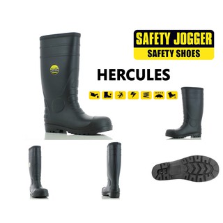 สินค้า รองเท้าบู๊ทนิรภัยสีดำพื้นเหล็ก หัวเหล็ก กันน้ำ รุ่นHERCULES  ยี่ห้อ Safety Jogger