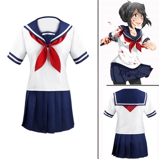 Game Yandere Simulator Cosplay Costume Ayano Aishi Uniform Yandere Chan JK School Uniform Women Outfit Sailor Suit T-shirt+Skirt