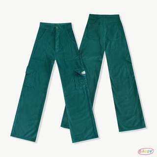 DADDY | Cargo Pants Emerald กางเกงทรงคาโก้เอวสูง ขายาว ผ้าลูกฟูก สุดเท่  สีเขียว