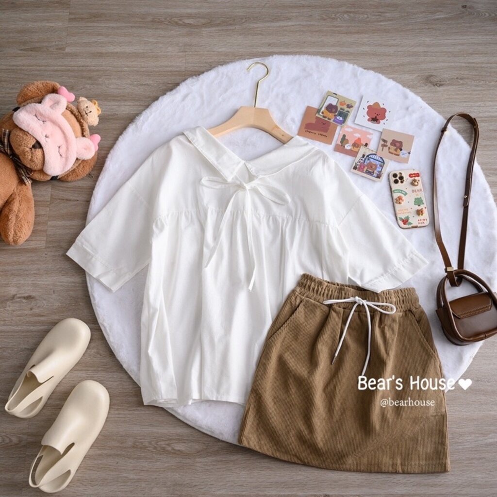 bonny-blouse-เสื้อเชิ้ตคอบัว-เเขนสั้นงานoversize