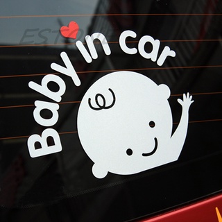 Edb* สติกเกอร์ไวนิล ลาย Baby In Car Waving Baby on Board น่ารัก สําหรับติดตกแต่งรถยนต์