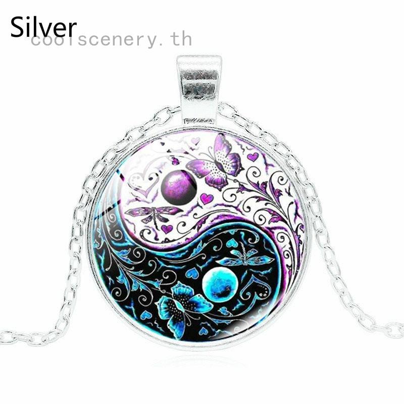 ของขวัญเครื่องประดับผู้หญิงสร้อยคอโซ่เงินดําบรอนซ์ ying yang cabochon