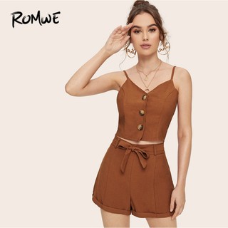 SALE‼️ พร้อมส่ง BROWN BUTTON Top+Short Set