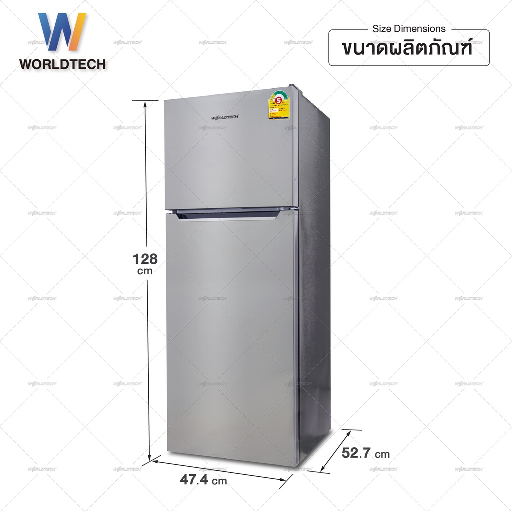 ภาพสินค้า(ใช้โค้ดลดเพิ่ม) Worldtech ตู้เย็น 2 ประตู ขนาด 4.9 คิว รุ่น WT-RF138 ความจุ 138 ลิตร ตู้เย็นใหญ่ ตู้แช่ ตู้เย็นประหยัดไฟเบอร์ 5 รับประกัน 3 ปี (ผ่อน 0%) จากร้าน worldtechthailand บน Shopee ภาพที่ 8