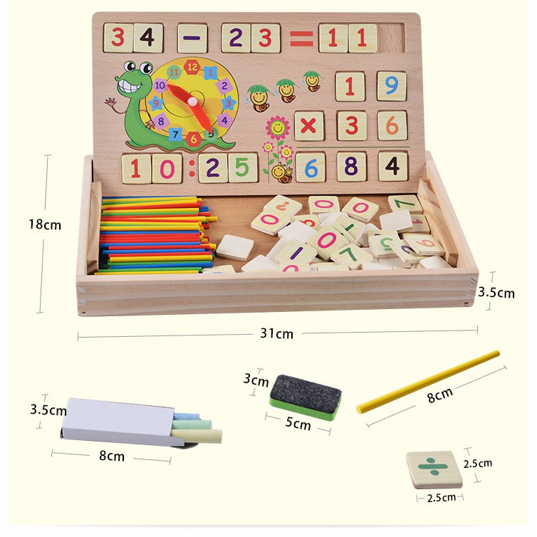 cutehome-กระดานไม้บวกเลข-3in1-ตัวเลข-นาฬิกา-พร้อมกระดานไวท์บอร์ด-กระดานดำ-ของเล่นเด็ก-เสริมสร้างทักษะ-พัฒนาการ