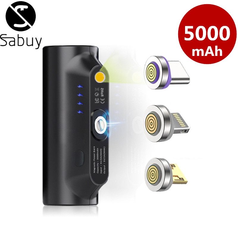 sabuy-แบตเตอรี่สำรอง-แม่เหล็ก-แบบไร้สาย-ความจุ-5000mah-3000mah-สำหรับ-iphone-micro-usb-type-c-powerbank