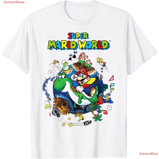 เสื้อยืดแขนสั้น เสื้อยืดผู้ชายและผู้หญิง Super Mario World Yoshi &amp; Mario Around The World T-Shirt Mens Womens T-shirts