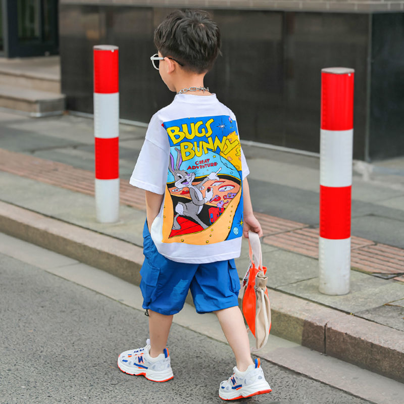 ชุดเด็กผู้ชาย-เสื้อผ้าหน้าร้อนเด็กใหม่หล่อสไตล์เกาหลีชุดทูพีซแฟชั่น