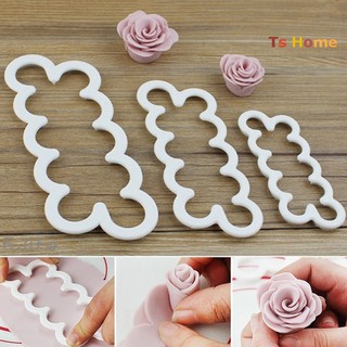 [TS] แม่พิมพ์พลาสติก รูปดอกกุหลาบ 3D สําหรับตกแต่งเค้ก ช็อคโกแลต ฟองดองท์ ช็อคโกแลต 3 ชิ้น
