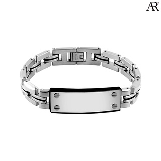 ANGELINO RUFOLO Bracelet ดีไซน์ Rubber Buckle สร้อยข้อมือผู้ชาย Stainless Steel 316L(สแตนเลสสตีล)คุณภาพเยี่ยม สีเงิน