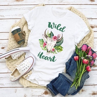 เสื้อยืดพิมพ์ลายกราฟฟิคดอกไม้ Flamingo แฟชั่นฤดูร้อนสําหรับผู้หญิง