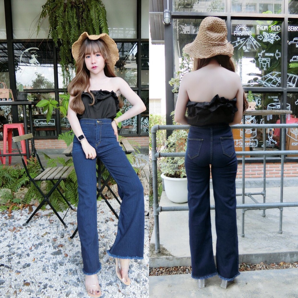 ภาพหน้าปกสินค้าCc jeans 087 S-2XL กางเกงยีนส์ผู้หญิง เอวสูง ขาบาน สีเข้ม